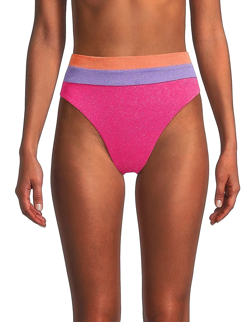 Heidi Metallic Colorblocked Bikini Bottom