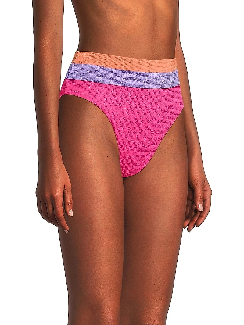 Heidi Metallic Colorblocked Bikini Bottom