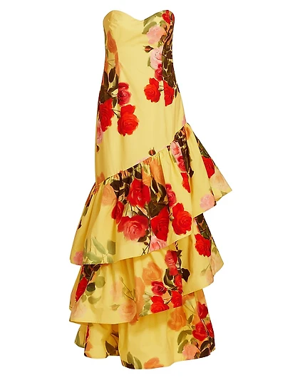 Willa Floral Strapless Ruffle Gown
