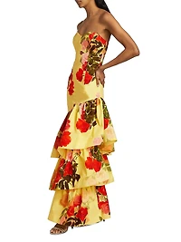 Willa Floral Strapless Ruffle Gown