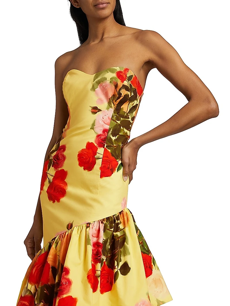 Willa Floral Strapless Ruffle Gown
