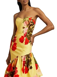 Willa Floral Strapless Ruffle Gown