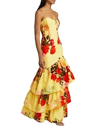 Willa Floral Strapless Ruffle Gown