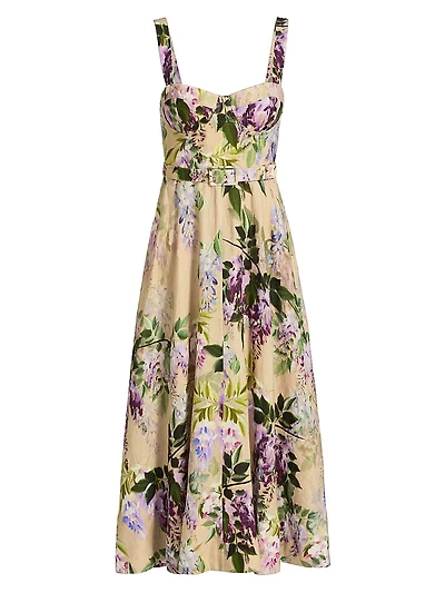 Calypso Floral Linen Midi-Dress