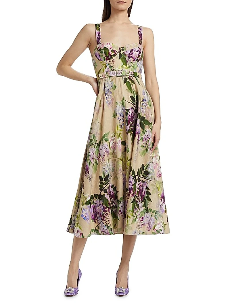 Calypso Floral Linen Midi-Dress