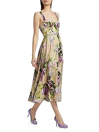Calypso Floral Linen Midi-Dress
