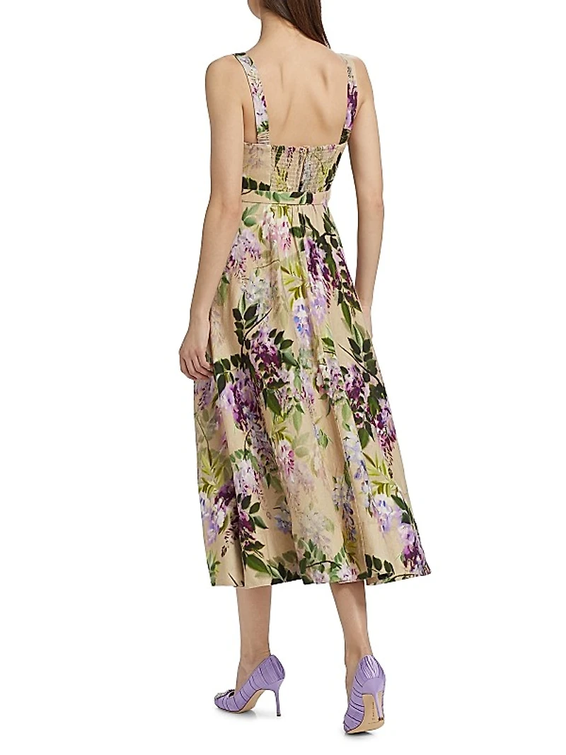 Calypso Floral Linen Midi-Dress