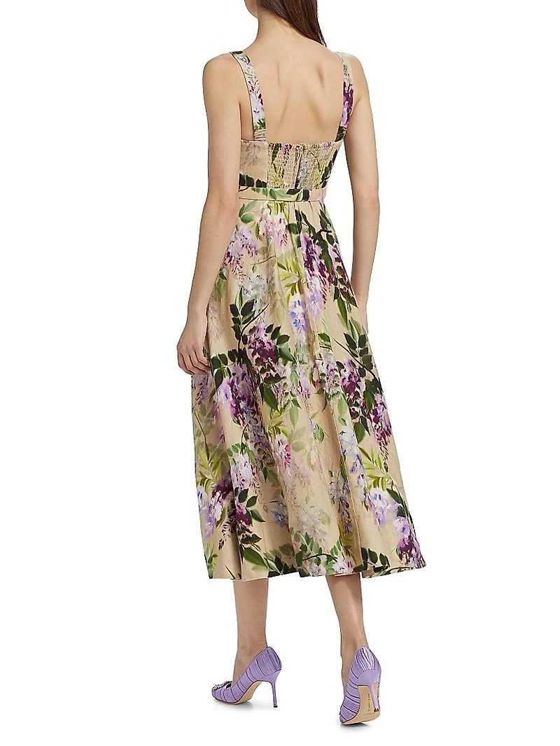 Calypso Floral Linen Midi-Dress