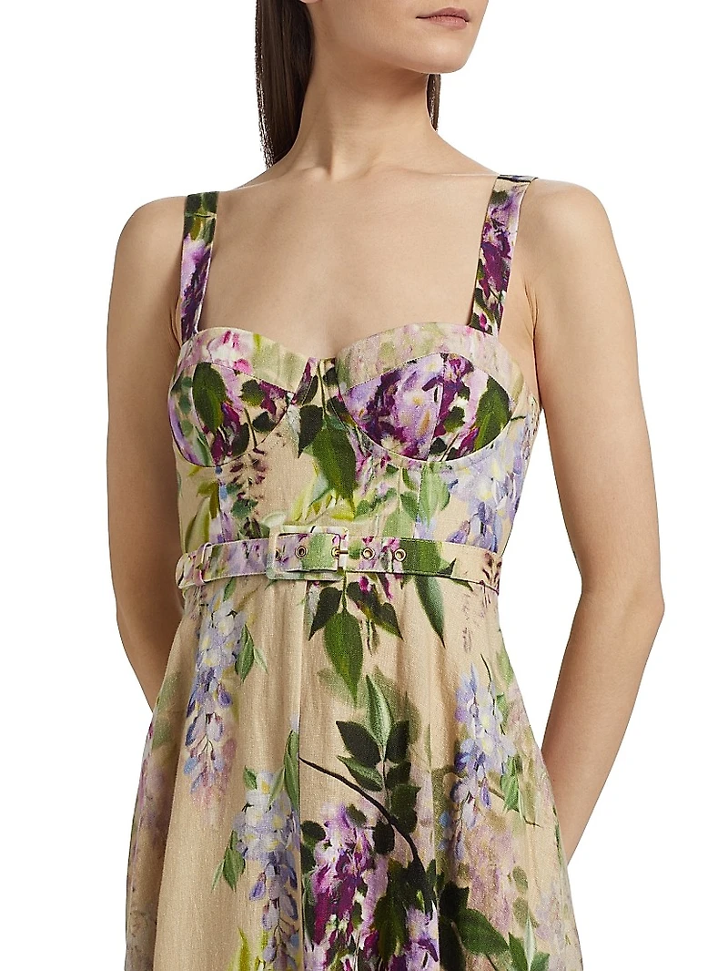 Calypso Floral Linen Midi-Dress