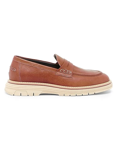 Contrast Sole Leather Loafers