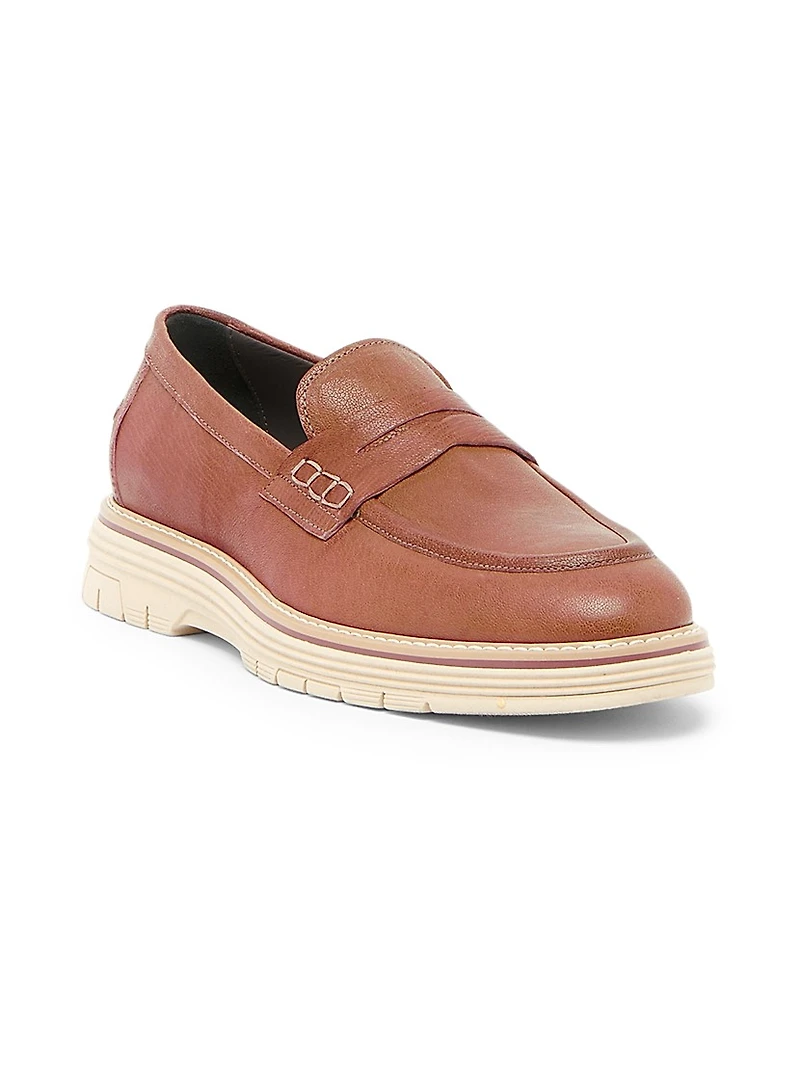 Contrast Sole Leather Loafers