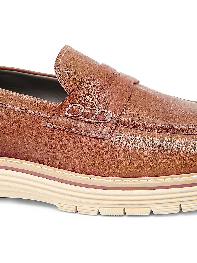Contrast Sole Leather Loafers