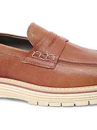 Contrast Sole Leather Loafers