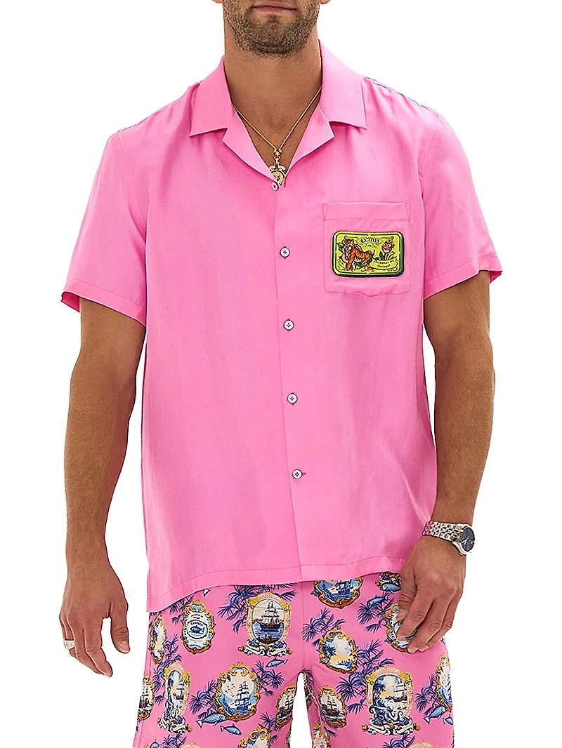 Salty Splendour Silk Short-Sleeve Camp Shirt