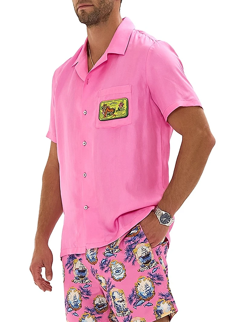 Salty Splendour Silk Short-Sleeve Camp Shirt