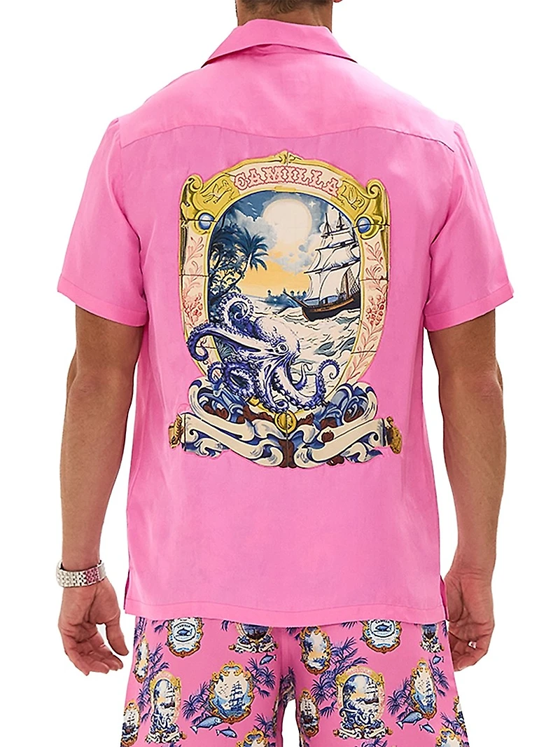 Salty Splendour Silk Short-Sleeve Camp Shirt