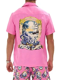 Salty Splendour Silk Short-Sleeve Camp Shirt