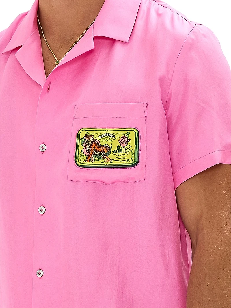 Salty Splendour Silk Short-Sleeve Camp Shirt