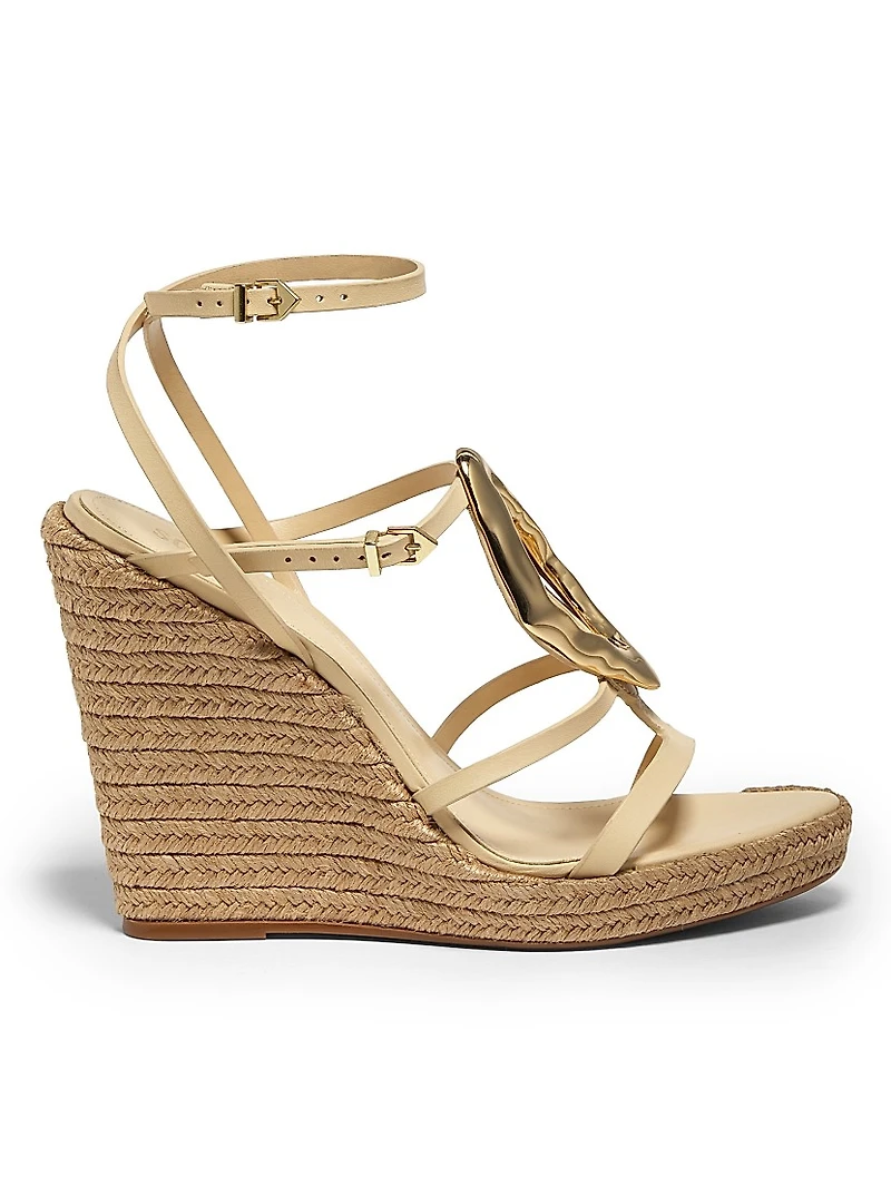 Amarilis Leather & Raffia Wedge Sandals