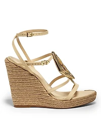 Amarilis Leather & Raffia Wedge Sandals