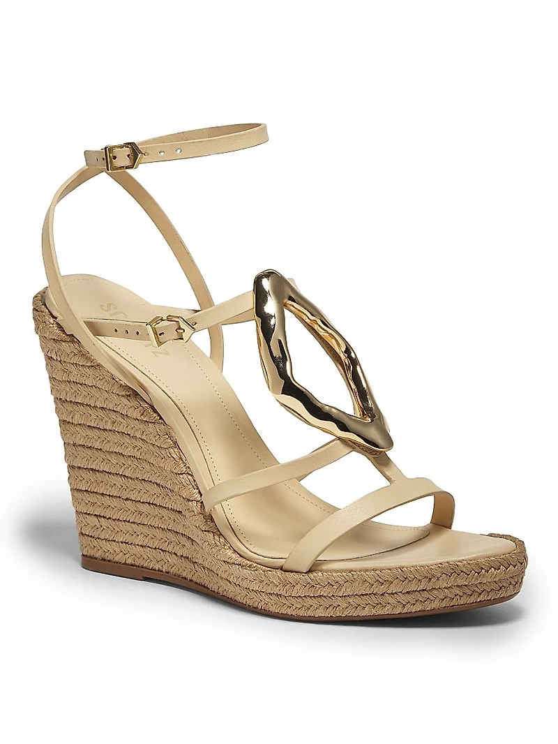 Amarilis Leather & Raffia Wedge Sandals