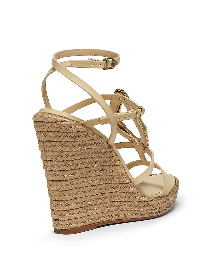 Amarilis Leather & Raffia Wedge Sandals