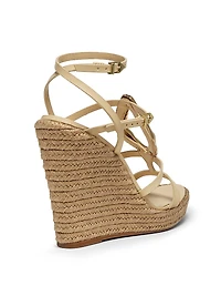 Amarilis Leather & Raffia Wedge Sandals
