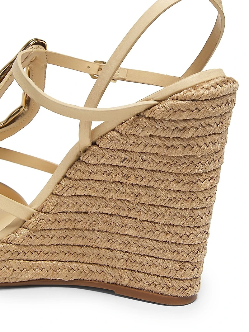 Amarilis Leather & Raffia Wedge Sandals