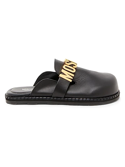 Sporty Logo-Accented Leather Mules