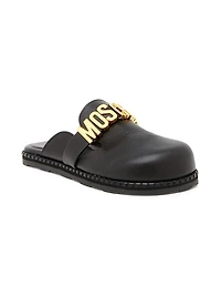 Sporty Logo-Accented Leather Mules