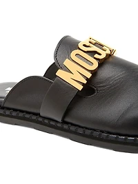 Sporty Logo-Accented Leather Mules