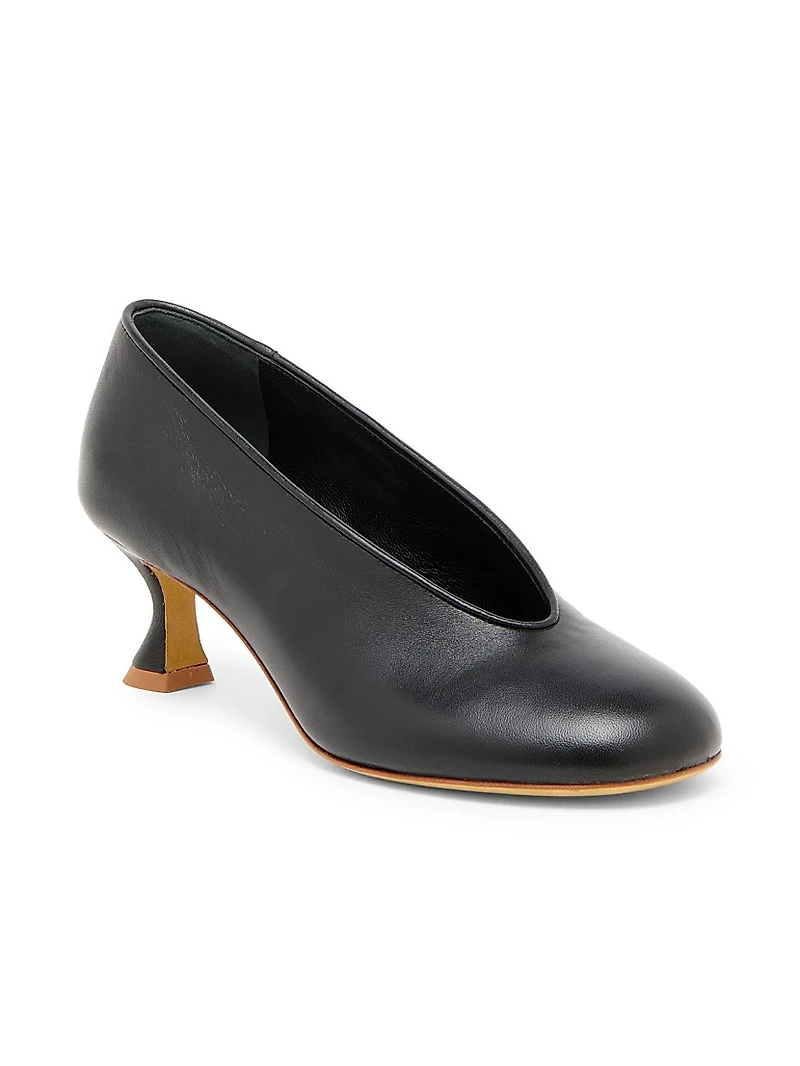 55MM Duck-Heel Leather Pumps