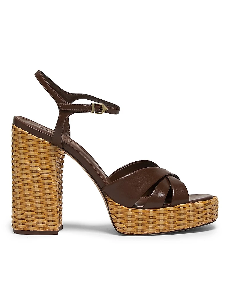 Keefa Leather & Straw Block-Heel Sandals