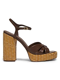 Keefa Leather & Straw Block-Heel Sandals