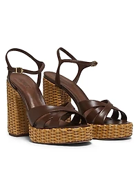 Keefa Leather & Straw Block-Heel Sandals