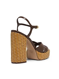 Keefa Leather & Straw Block-Heel Sandals