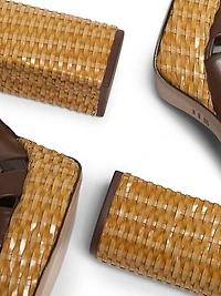Keefa Leather & Straw Block-Heel Sandals