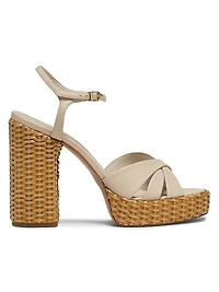 Keefa Leather & Straw Block-Heel Sandals