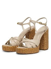 Keefa Leather & Straw Block-Heel Sandals
