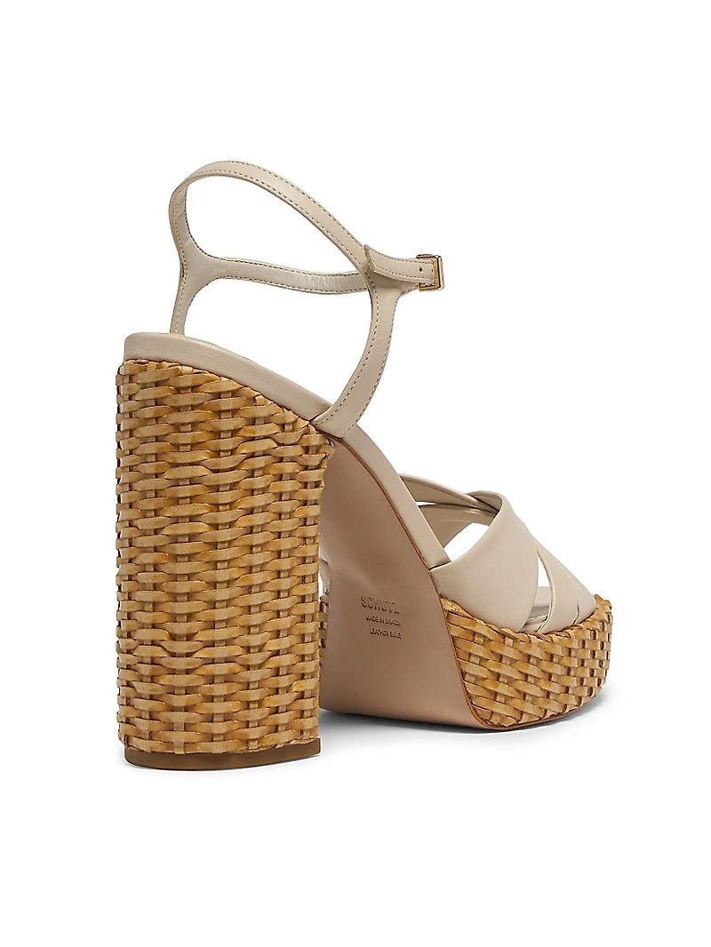 Keefa Leather & Straw Block-Heel Sandals