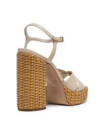 Keefa Leather & Straw Block-Heel Sandals