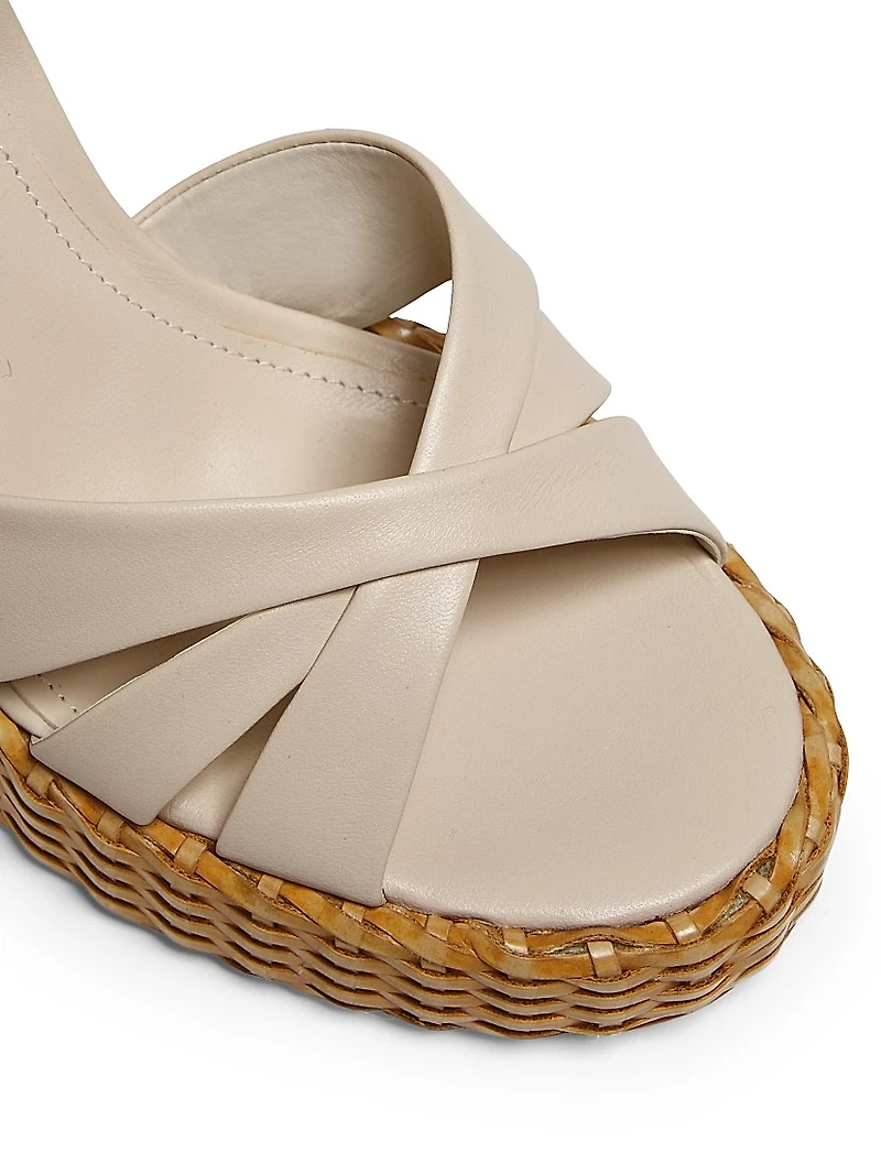 Keefa Leather & Straw Block-Heel Sandals