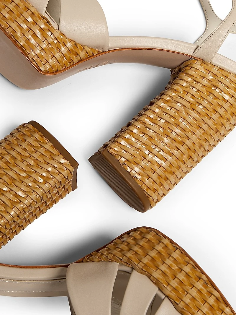Keefa Leather & Straw Block-Heel Sandals