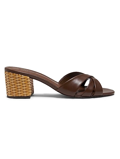 Keefa Mule 65MM Leather & Straw Block Heel Slip-On Sandals