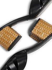 Keefa Mule 65MM Leather & Straw Block Heel Slip-On Sandals