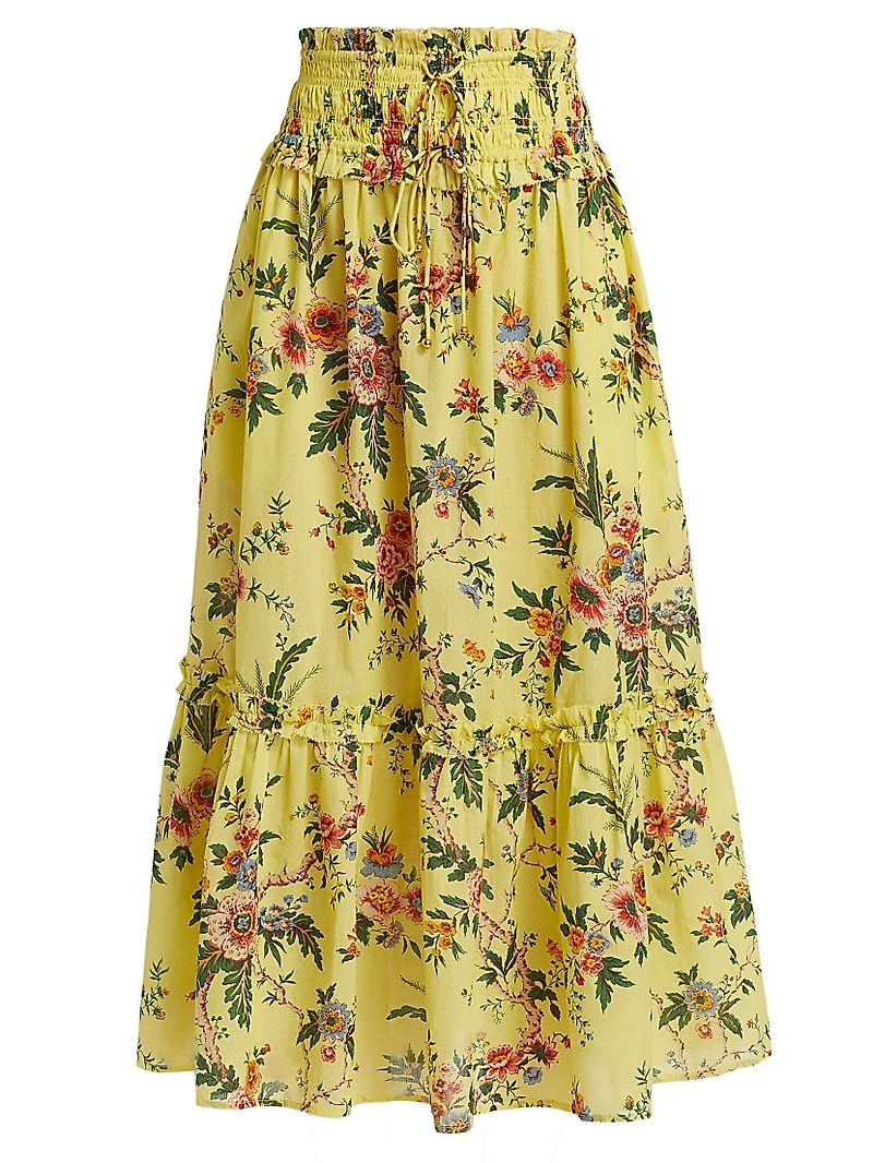 Cece Floral Cotton Voile Midi-Skirt
