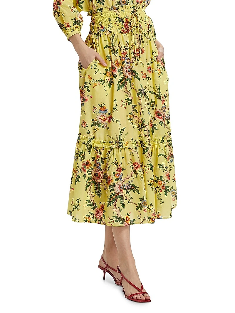Cece Floral Cotton Voile Midi-Skirt