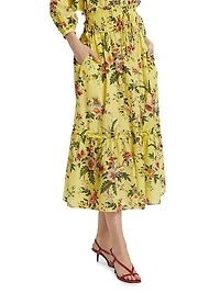 Cece Floral Cotton Voile Midi-Skirt