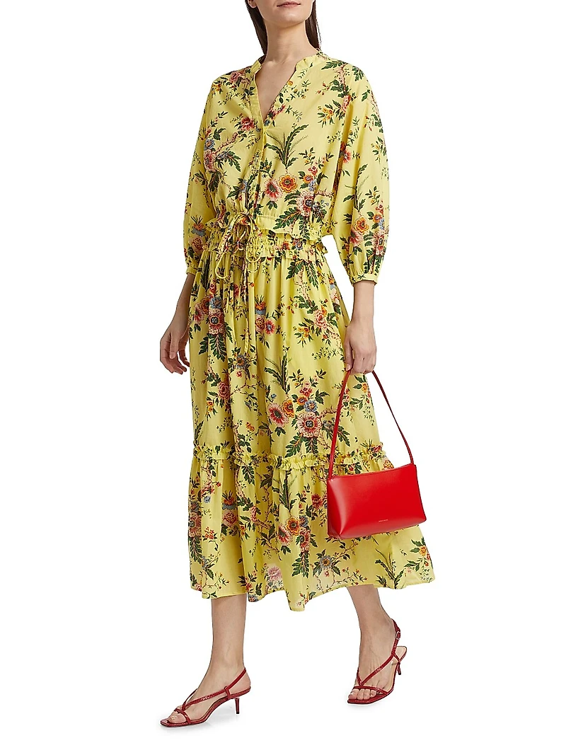 Cece Floral Cotton Voile Midi-Skirt