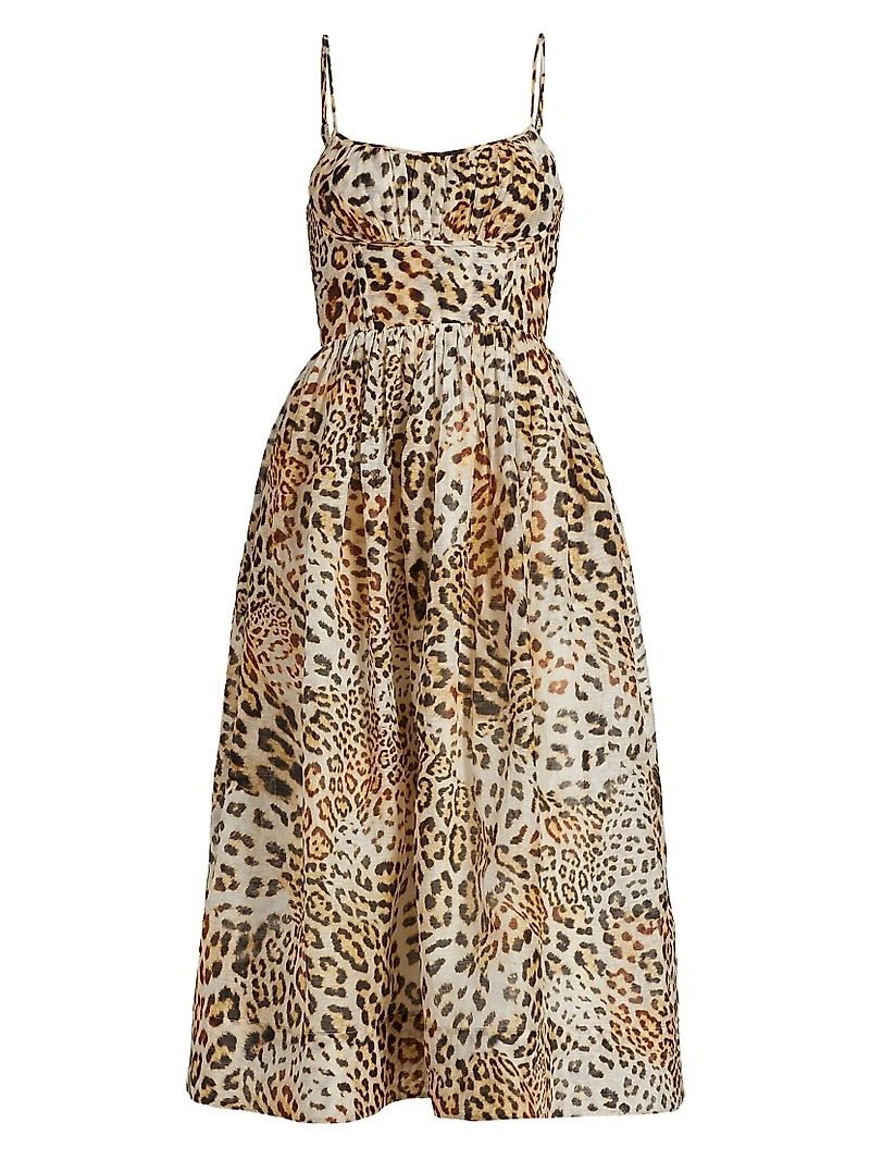 Alba Cheetah-Print Linen Midi-Dress